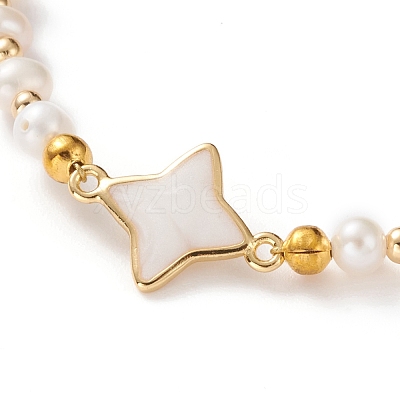 Natural White Shell Star Link Bracelets BJEW-JB05780-02-1