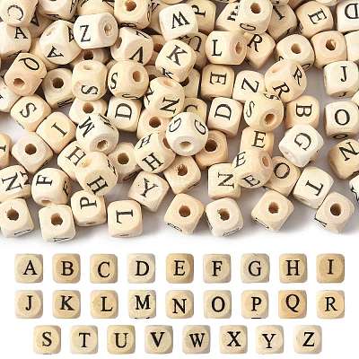 208Pcs 26 Styles Printed Natural Wood Beads WOOD-FS0001-51-1