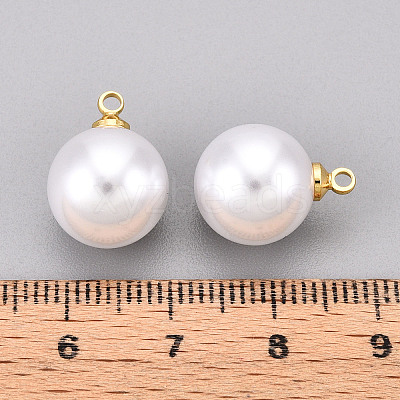 Brass & ABS Plastic Imitation Pearl Pendants KK-N261-12mm-121G-1