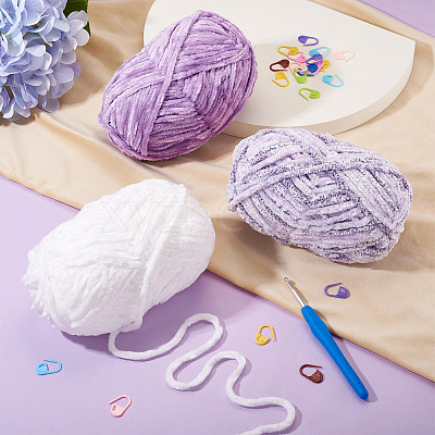3 Rolls Polyester Chenille Wool Yarn OCOR-MB0001-06A-1