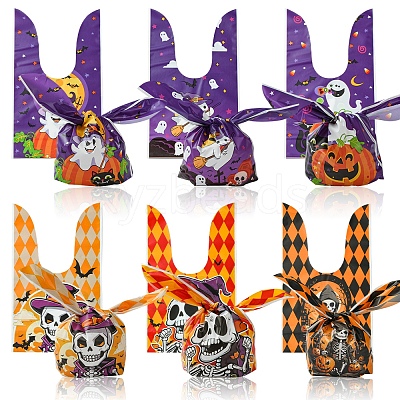 60Pcs 2 Styles Rabbit Shaped Halloween Candy Plastic Bags ABAG-FS0001-06-1