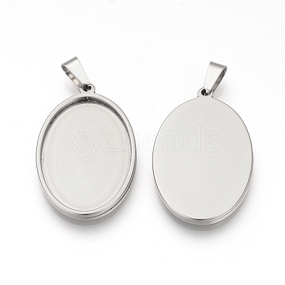 Tarnish Resistant 201 Stainless Steel Pendant Cabochon Settings STAS-S073-11P-1