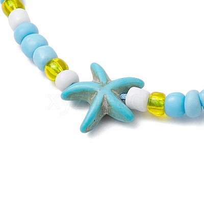 Synthetic Turquoise & Glass Seed Braided Bead Bracelets BJEW-JB11153-01-1