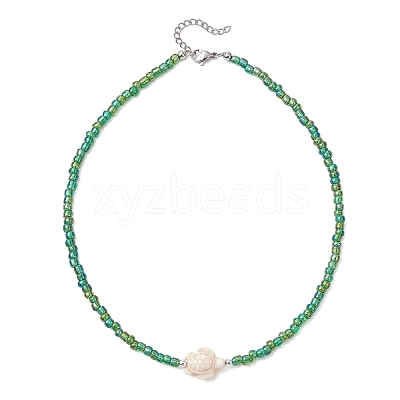 12Pcs 12 Colors Ocean Synthetic Turquoise Turtle with Glass Seed Beaded Necklaces for Women NJEW-JN05946-1