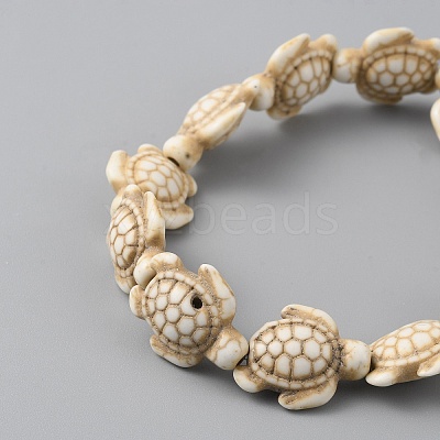 Synthetic Turquoise Tortoise Beaded Stretch Bracelet for Women BJEW-WH0018-16B-1
