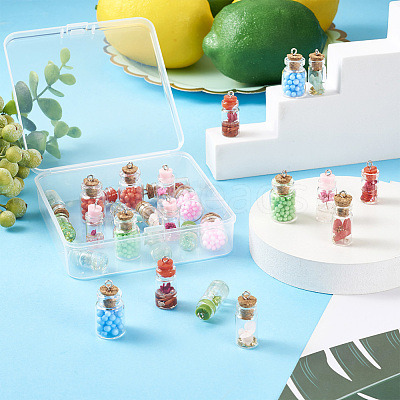 28Pcs 4 Style Glass Wishing Bottle Pendant Decorations GLAA-FW0001-01-1