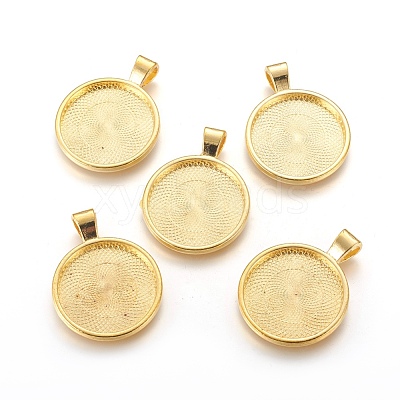 Flat Round Alloy Pendant Cabochon Settings PALLOY-A15654-G-1