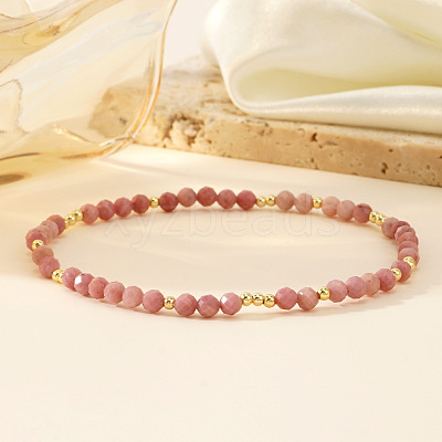 Natural Rhodonite Round Beads Stretch Bead Bracelets for Women CQ7665-1-1