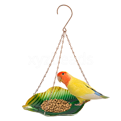 1Pc Leaf Iron Bird Hanging Feeder Tray AJEW-GA0007-34-1