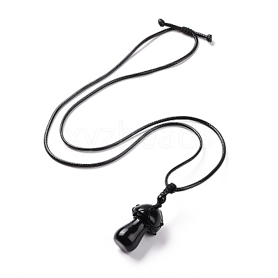 Natural Obsidian Mushroom Pendant Necklace NJEW-E065-01E-1
