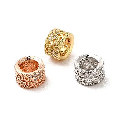 Rack Plating Brass Micro Pave Cubic Zirconia European Beads KK-C010-12-1
