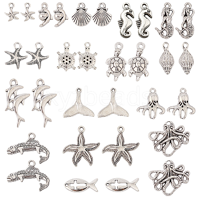 64Pcs 16 Style Ocean Tibetan Style Alloy Pendants FIND-SC0016-65-1