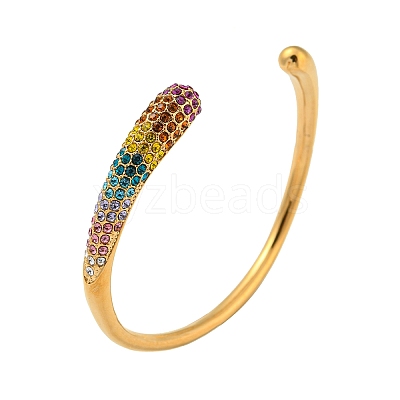 304 Stainless Steel Teardrop Cuff Bangle with Colorful Rhinestone BJEW-B076-05G-01-1
