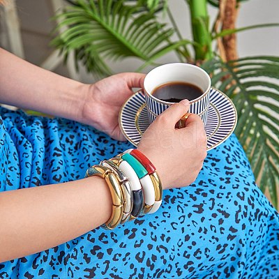 Chunky Curved Tube Beads Stretch Bracelets Set BJEW-SW00016-1