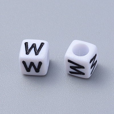 Letter W White Letter Acrylic Cube Beads X-PL37C9308-W-1