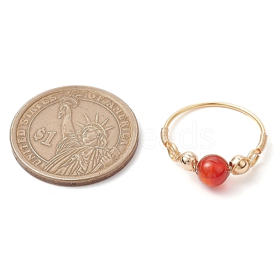 Round Natural Quartz Crystal & Rose Quartz & Green Aventurine & Amethyst & Carnelian Finger Rings RJEW-JR00819-1