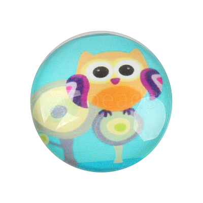 Cartoon Owl Printed Glass Half Round/Dome Cabochons GGLA-N004-10mm-B-1