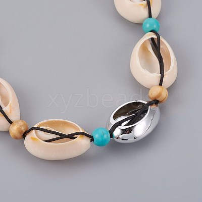 Adjustable Cowrie Shell and Synthetic Turquoise Beaded Necklaces NJEW-JN02300-01-1