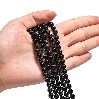 Natural Black Agate Beads Strands X-G-G391-6mm-01-1