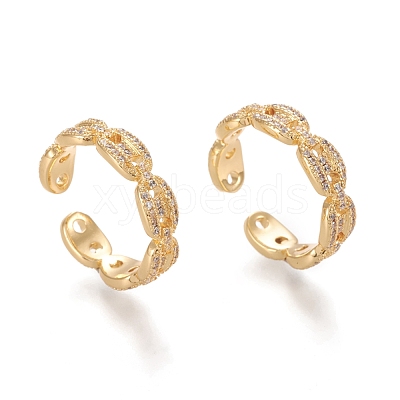 Adjustable Brass Micro Pave Clear Cubic Zirconia Cuff Rings RJEW-M133-11G-1