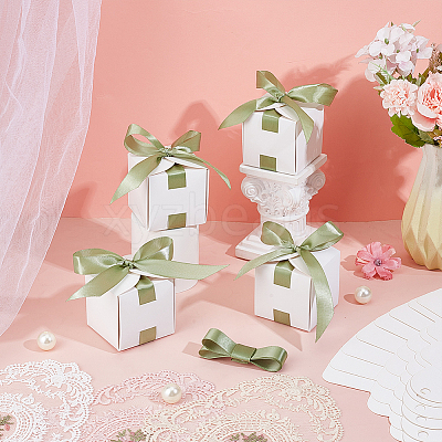 Square Paper Wedding Candy Storage Boxes with Ribbon AJEW-WH0609-744A-1