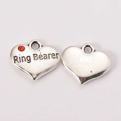 Wedding Theme Antique Silver Tone Tibetan Style Heart with Ring Bearer Rhinestone Charms TIBEP-N005-15D-1