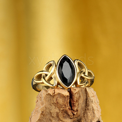 Horse Eye & Knot 304 Stainless Steel with Cubic Zirconia Finger Rings FS-WG8EA45-06-1