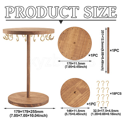 Round Wood Jewelry Necklace Display Organizer Hanging Tower Rack NDIS-TAC0001-01A-1