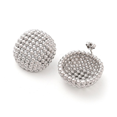 Rack Plating Half Round Brass Stud Earrings EJEW-M029-08P-1