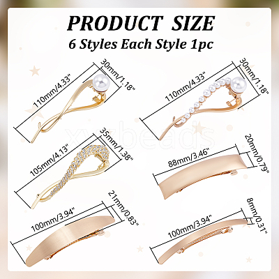 6Pcs 6 Styles Alloy Plating Hair Barrettes & Hair Clip PHAR-WR0001-02-1