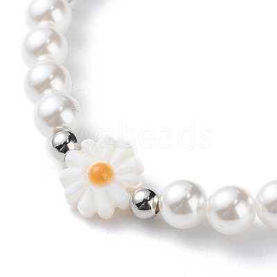 Plastic Pearl Daisy Pendant Dangle Earrings & Stretch Bracelet & Pendant Necklace SJEW-JS01256-1