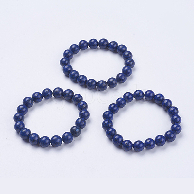 Natural Lapis Lazuli Beaded Stretch Bracelets BJEW-I253-10mm-09-1