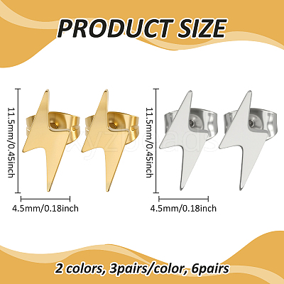 6 Pairs 2 Colors 304 Stainless Steel Stud Earrings EJEW-GO0002-27-1