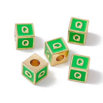Rack Plating Brass Enamel Beads KK-B060-04G-02Q-1