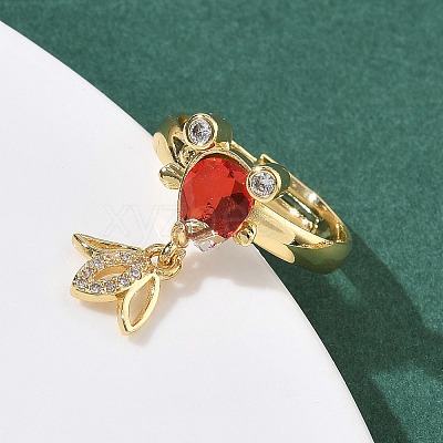 Brass Micro Pave Cubic Zirconia Adjustable Finger Rings for Women RJEW-K307-01G-21-1
