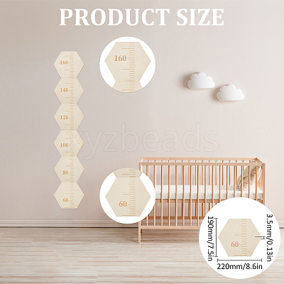 Hexagon Wood Measuring Growth Chart Rulers TOOL-WH0136-124A-1