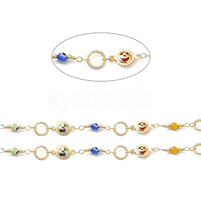 Sun & Evil Eye Handmade Brass Glass Beaded Chains CHC-M024-30G-1