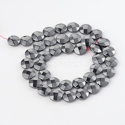 Electroplate Non-magnetic Synthetic Hematite Flat Round Bead Strands G-L368-05D-1