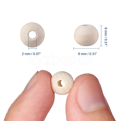Natural Unfinished Wood Beads WOOD-S651-8mm-LF-1