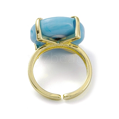 Lampwork Evil Eye Open Cuff Ring RJEW-M147-01LG-02-1