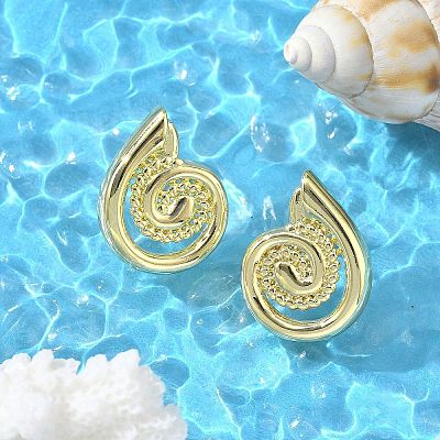 Brass Shell Shape Stud Earrings for Women EJEW-U035-10G-1