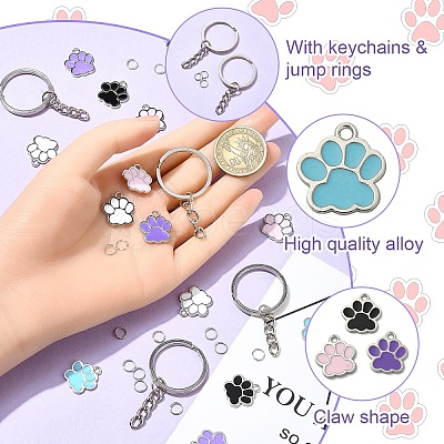 DIY Paw Print Alloy Enamel Pendants Keychain Making Kits DIY-YW0010-02-1
