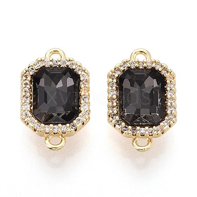 Brass Micro Pave Clear Cubic Zirconia and Glass Connector Charms KK-N287-28G-1