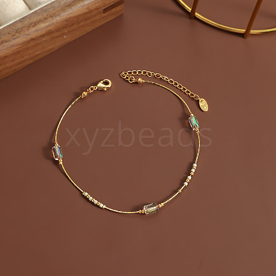 304 Stainless Steel with Glass Column Bead Anklets FS-WGCFE90-03-1