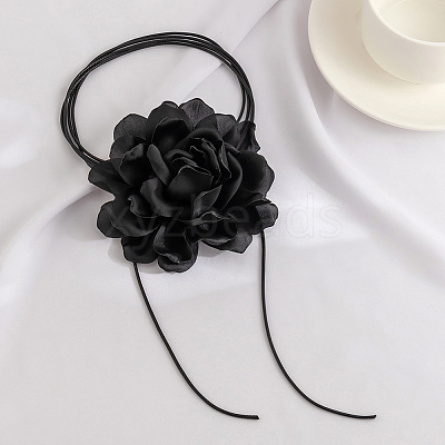 1Pc Retro Cloth Rose Flower Waxed Cord Wrap Choker Necklaces for Women NJEW-CP0001-05A-1