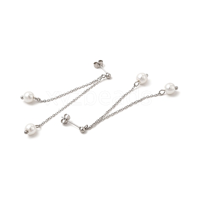 Glass Pearl Tassel Dangle Stud Earrings EJEW-P219-20P-1