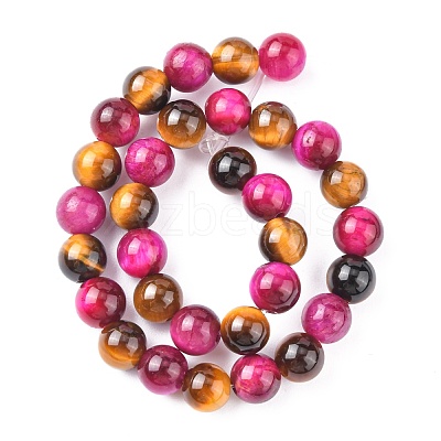 Natural Rose Tiger Eye(Dyed & Heated) and Yellow Tiger Eye(Dyed & Heated) Beads Strands G-G101-6mm-1-1