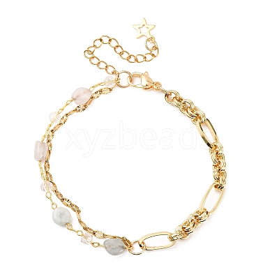 Brass Link Chain & 304 Stainless Steel Textured Dapped Chains Bracelets for Women BJEW-JB12481-04-1