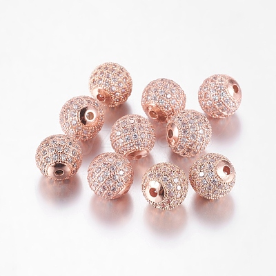 Brass Micro Pave Cubic Zirconia Beads ZIRC-D011-53RG-1