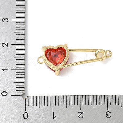Brass Cubic Zirconia Heart Safety Pin Connector Charms KK-Q031-45G-02-1